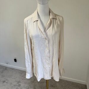 Quince Silk Spandex Button Up Shirt Blush Long Sleeve Size Medium Career Minimal